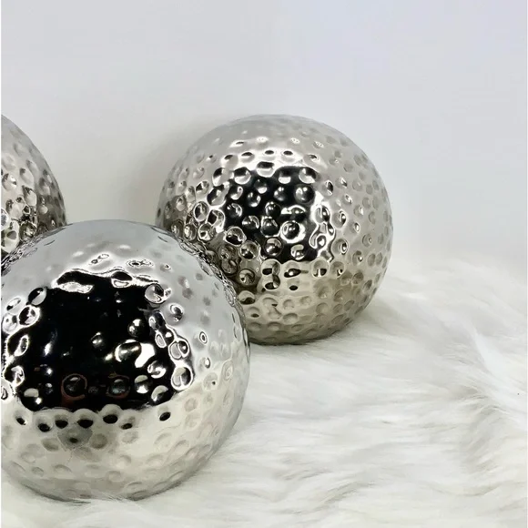 Torre & Tagus Decor Hammered Ceramic Decor Balls, Chrome, Set of Three (3) - Picture 5 of 8